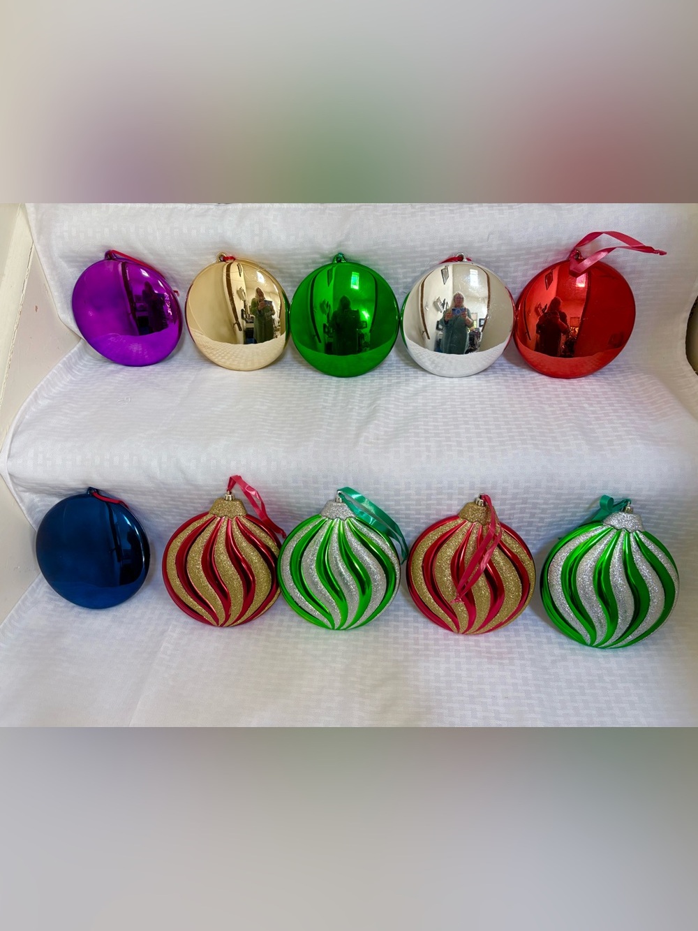 10 Iridescent Flat Round Ornaments with Shiny Finish, Plastic